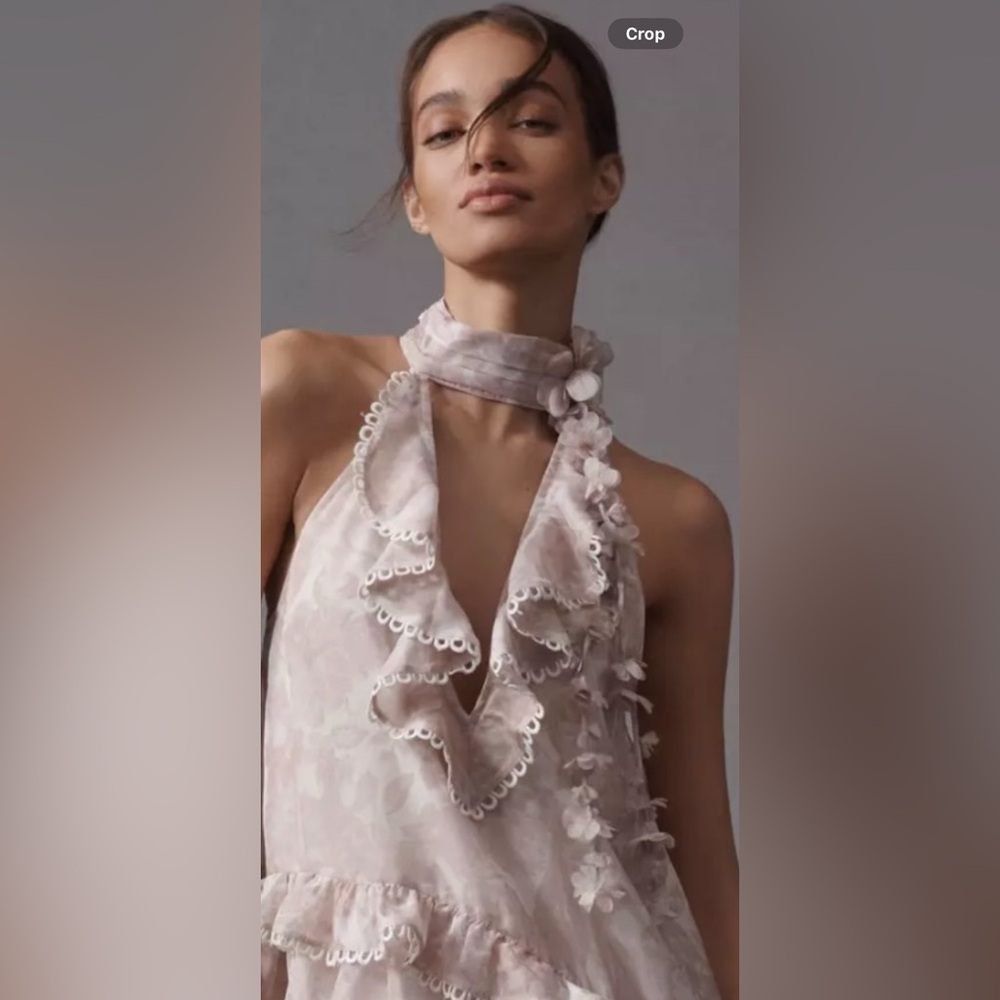 Anthropologie BHLDN High-Neck Ruffle Printed Organza Maxi Dress -Size L - Picture 6 of 7